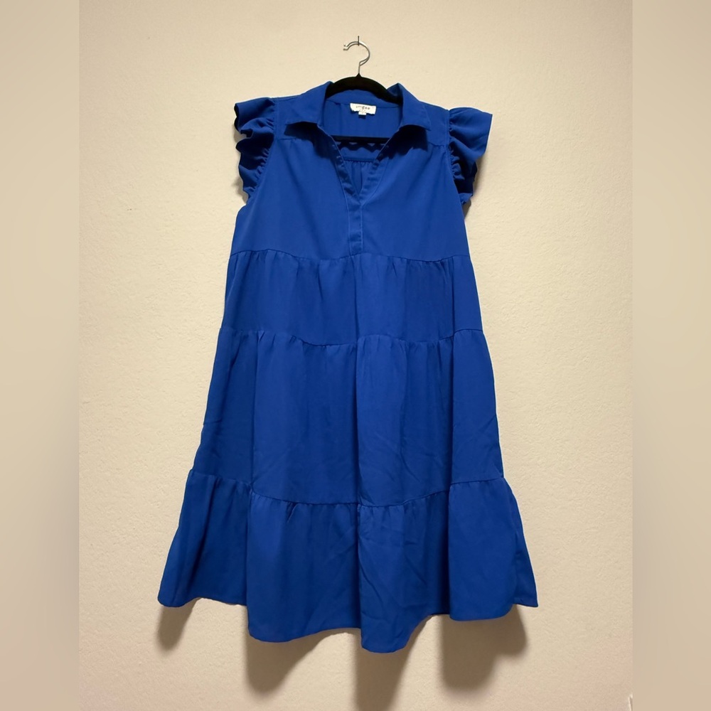 Umgee Royal Blue Tiered Ruffle Sleeve Dress